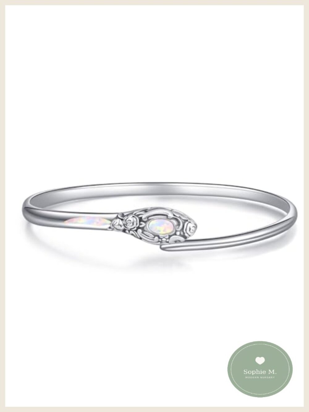 Sterling Silver Opal Bangle Bracelet Vintage Flower Cuff for Women